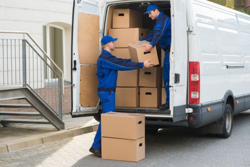Packed boxes and furniture prepared for long-term storage in Keston